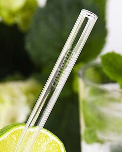 Personalisierte BarBaydos Trinkhalme Glas mit Lasergravur Logo